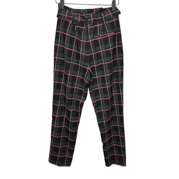 Topshop Plaid Check Paperbag Waist Belted Trouser Size 4 - Picture 8 of 13